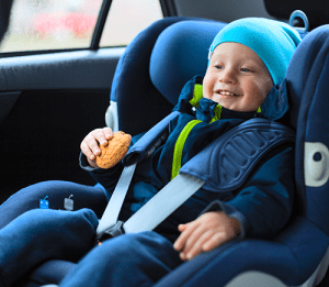 Baby seat in luxury sedan for safe airport transfer