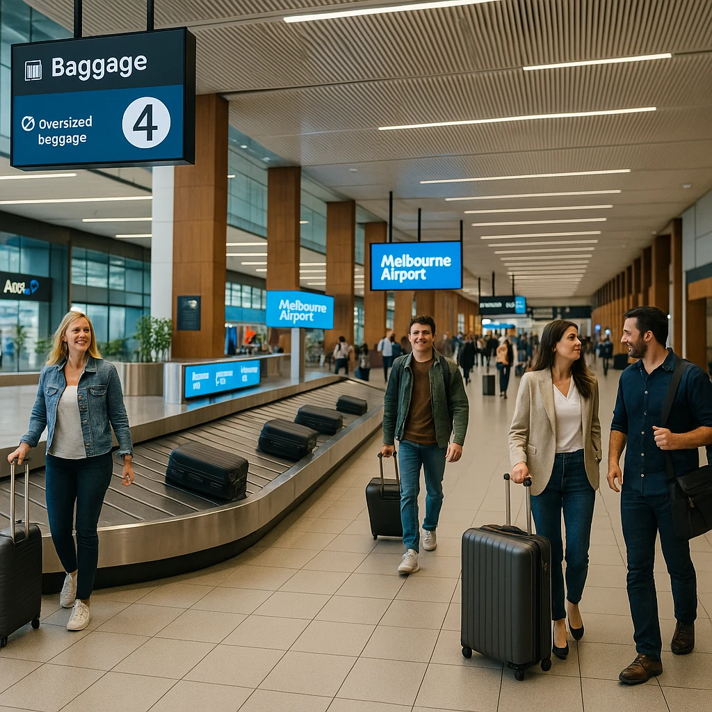 Passengers collecting luggage at Melbourne Airport during new baggage system upgrade – Elite Chauffeur airport pickup and drop-off services