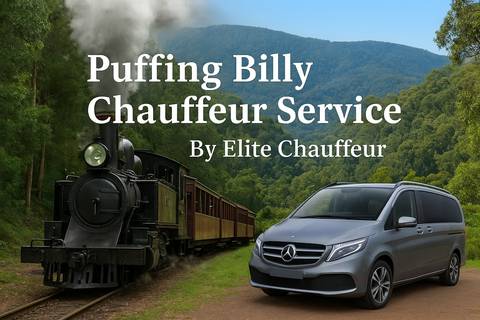Puffing Billy steam train and Mercedes VCLASS in Dandenong Ranges — Puffing Billy Chauffeur Service by Elite Chauffeur