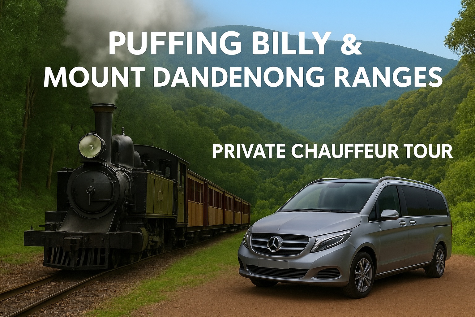 Puffing Billy steam train and Mount Dandenong Ranges private chauffeur tour with Mercedes VCLASS — Elite Chauffeur Melbourne