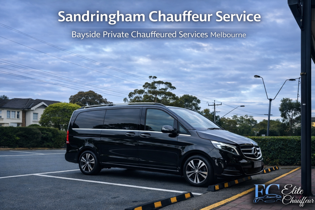Sandringham 3191 chauffeur service featuring a luxury Mercedes V-Class for bayside airport transfers and private chauffeured travel by Elite Chauffeur

